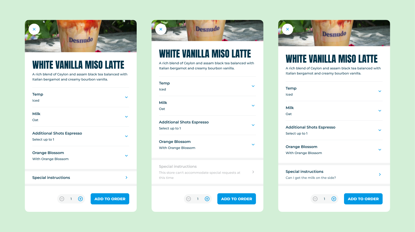 Screenshots of special instructions on the Favor website